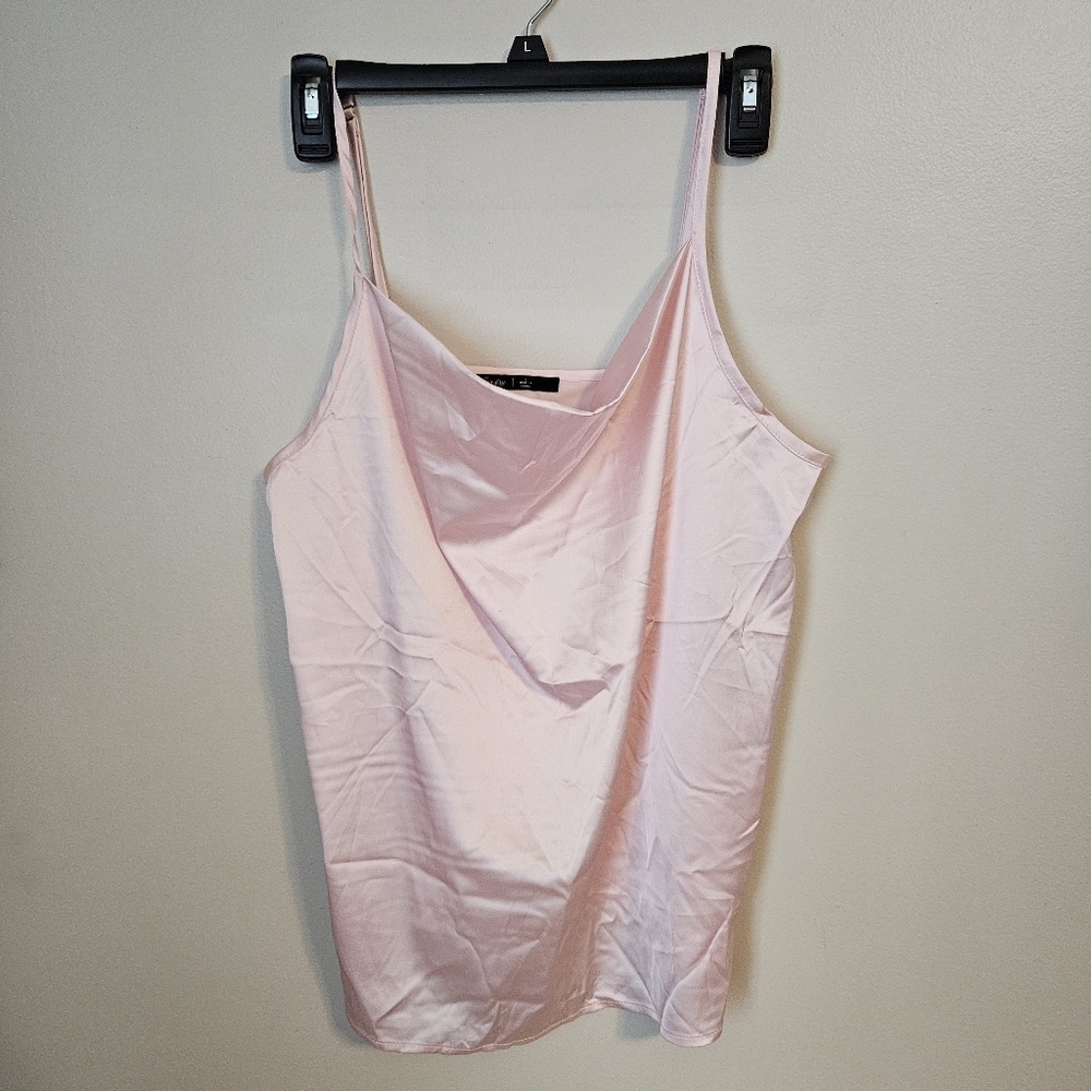 Famulily Tank Top Camisole Elegant Light Pink Cowl Neck Solid Neutral Casual